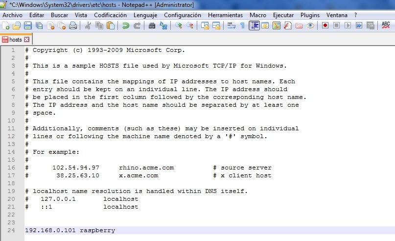 editar archivo hosts en Windows