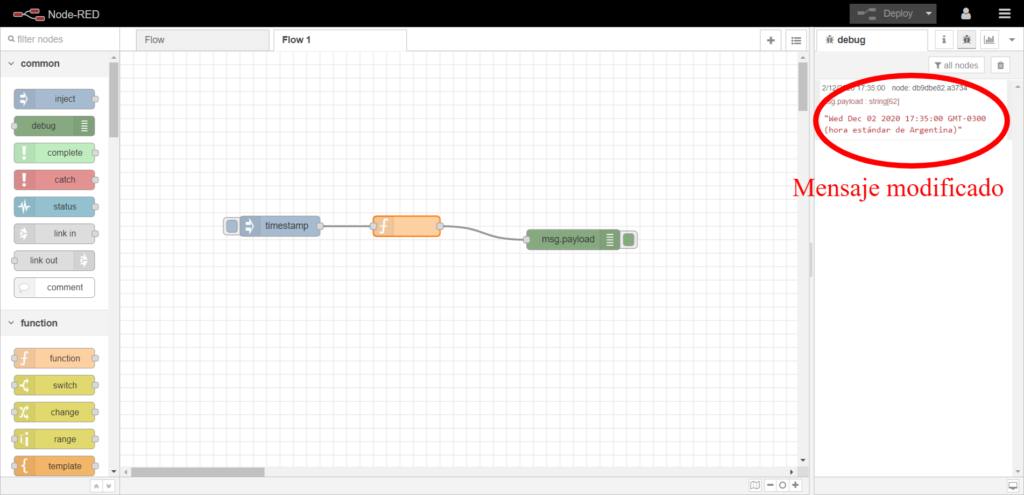 Debug en Node-Red